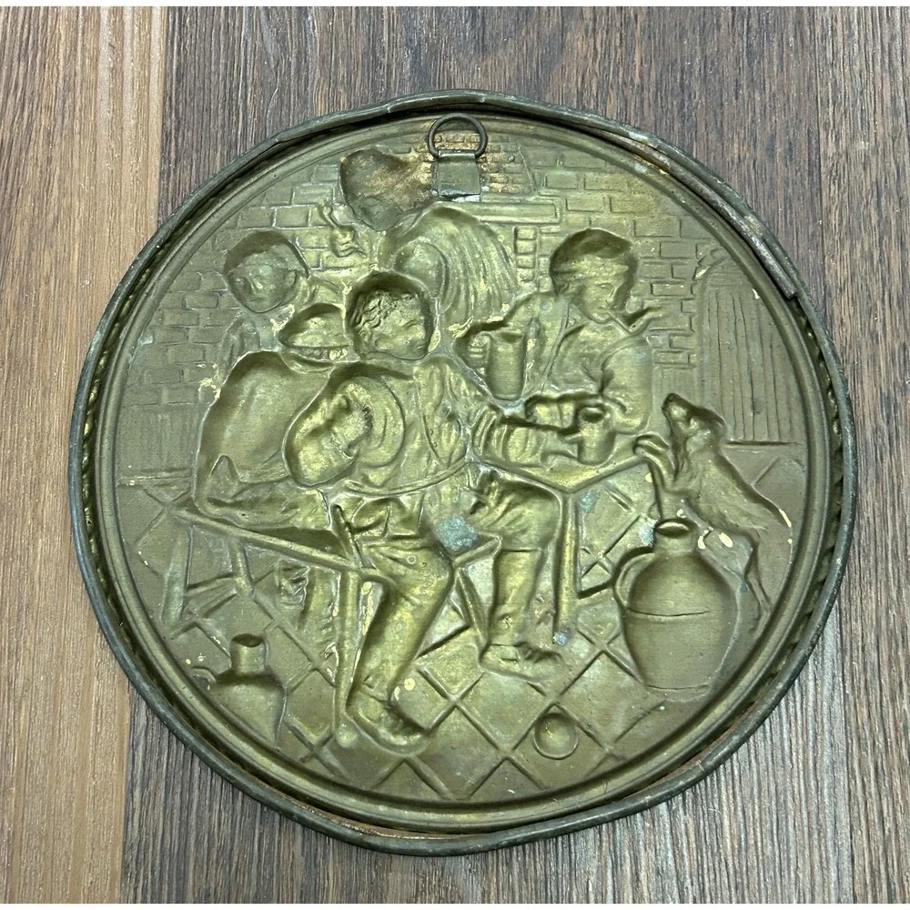 Vintage Peerage Brass Embossed Wall Hanging 2 Plates Made‎ In England